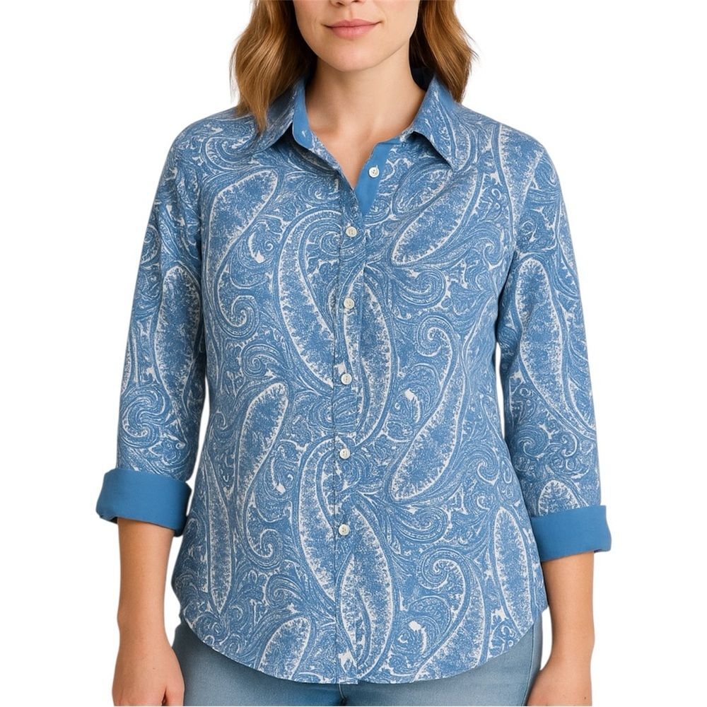 Talbots Blue Paisley Button Down Shirt Size 12